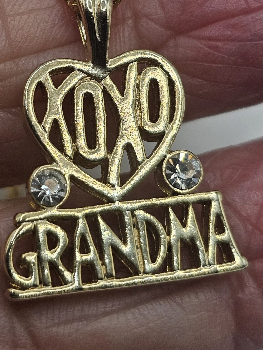 Gold 'Grandma' Heart Pendant Necklace. No Marks. Nice